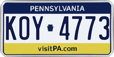 PA license plate KOY4773