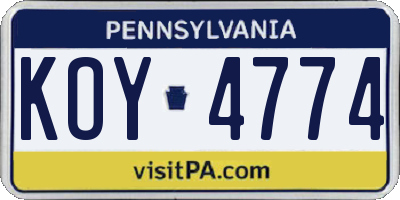 PA license plate KOY4774