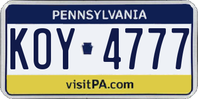 PA license plate KOY4777
