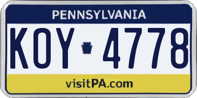 PA license plate KOY4778