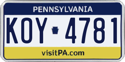 PA license plate KOY4781