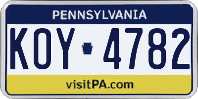 PA license plate KOY4782