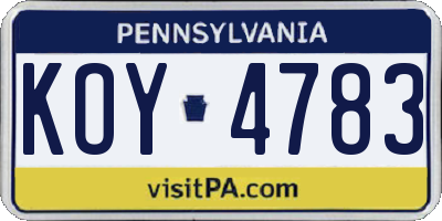 PA license plate KOY4783