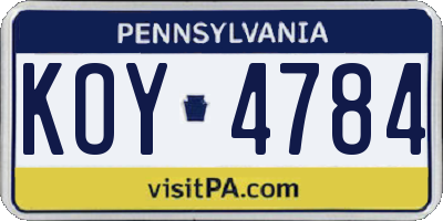 PA license plate KOY4784