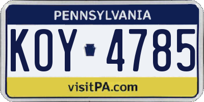 PA license plate KOY4785