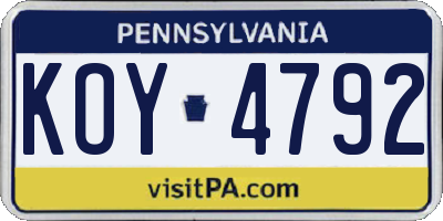 PA license plate KOY4792