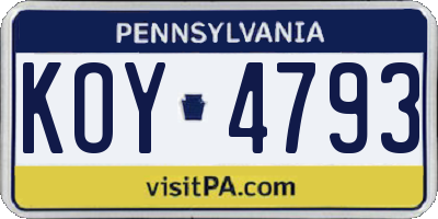PA license plate KOY4793
