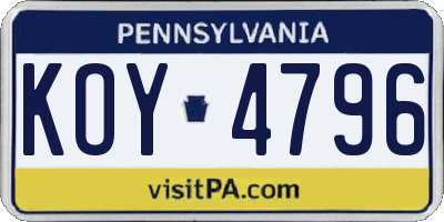 PA license plate KOY4796