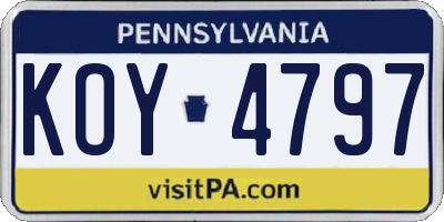 PA license plate KOY4797