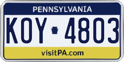 PA license plate KOY4803