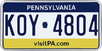 PA license plate KOY4804