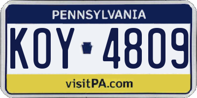 PA license plate KOY4809