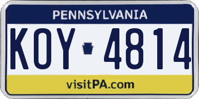 PA license plate KOY4814