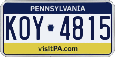 PA license plate KOY4815