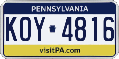 PA license plate KOY4816