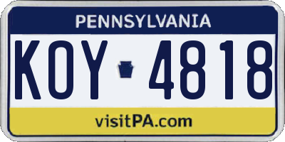 PA license plate KOY4818