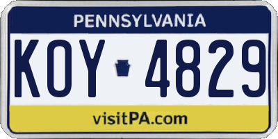 PA license plate KOY4829