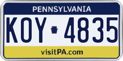PA license plate KOY4835