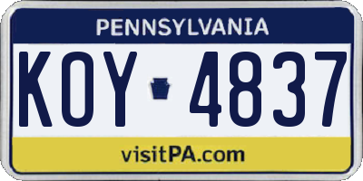 PA license plate KOY4837