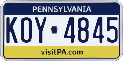 PA license plate KOY4845