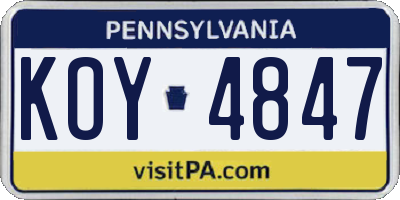 PA license plate KOY4847