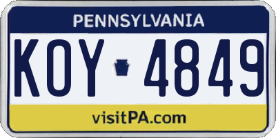 PA license plate KOY4849