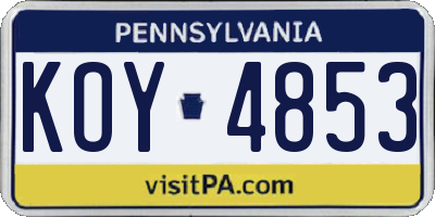 PA license plate KOY4853