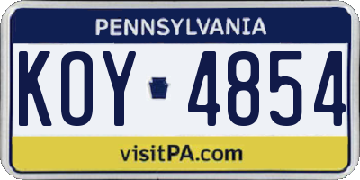 PA license plate KOY4854