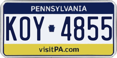 PA license plate KOY4855