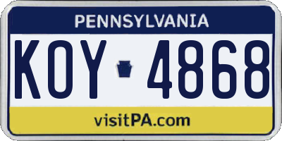 PA license plate KOY4868