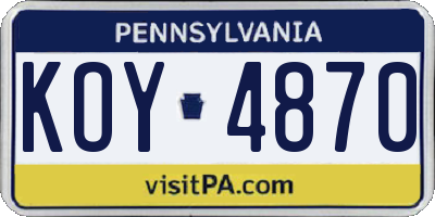 PA license plate KOY4870