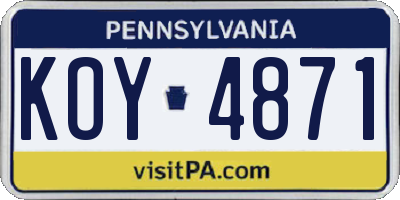 PA license plate KOY4871