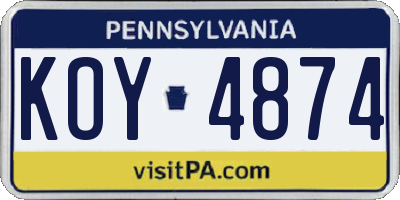 PA license plate KOY4874