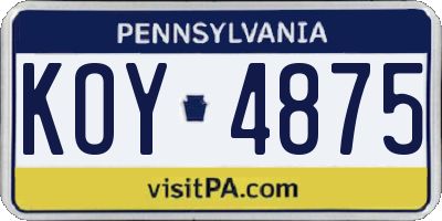 PA license plate KOY4875