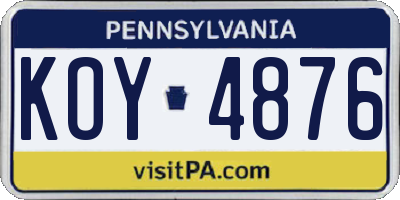 PA license plate KOY4876
