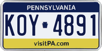 PA license plate KOY4891