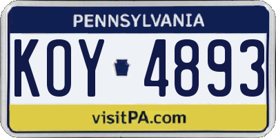 PA license plate KOY4893