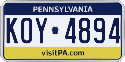 PA license plate KOY4894