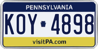 PA license plate KOY4898