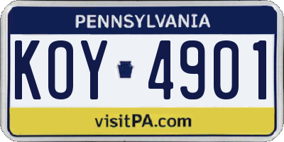 PA license plate KOY4901