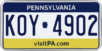 PA license plate KOY4902
