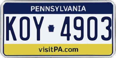 PA license plate KOY4903