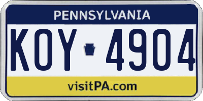 PA license plate KOY4904