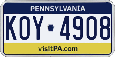 PA license plate KOY4908