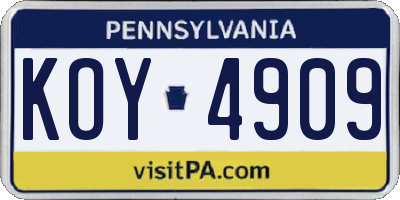 PA license plate KOY4909