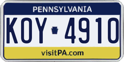 PA license plate KOY4910