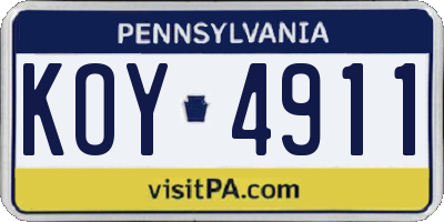 PA license plate KOY4911