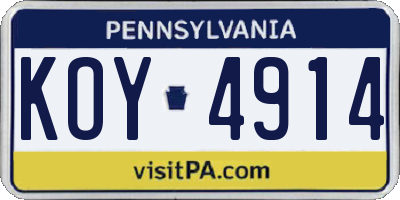 PA license plate KOY4914