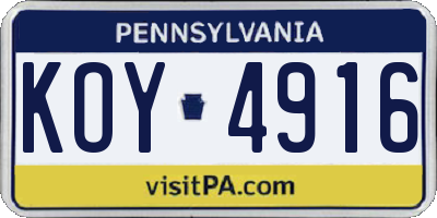 PA license plate KOY4916