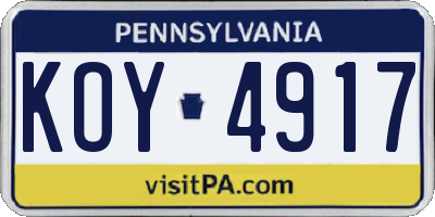 PA license plate KOY4917